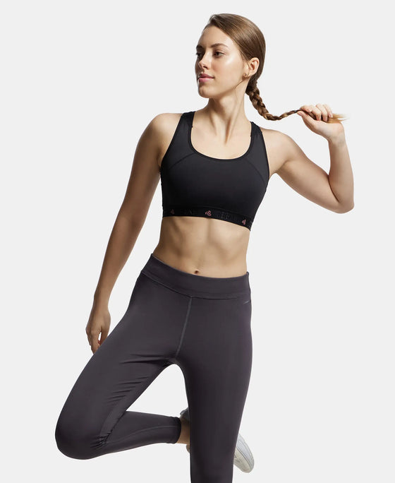Wirefree Padded Tactel Nylon Elastane Stretch Full Coverage Racerback Styling Sports Bra with StayFresh and StayDry Treatment - Black