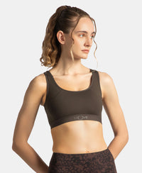 Wirefree Padded Tactel Nylon Elastane Stretch Full Coverage Racerback Styling Sports Bra with StayFresh and StayDry Treatment - Coffee