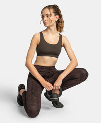 Wirefree Padded Tactel Nylon Elastane Stretch Full Coverage Racerback Styling Sports Bra with StayFresh and StayDry Treatment - Coffee