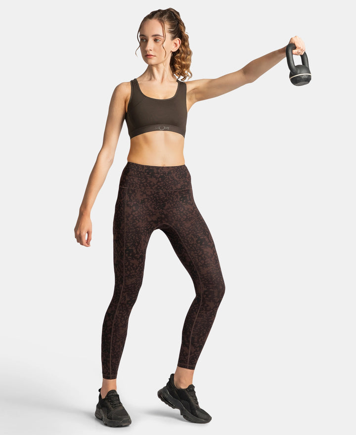 Wirefree Padded Tactel Nylon Elastane Stretch Full Coverage Racerback Styling Sports Bra with StayFresh and StayDry Treatment - Coffee