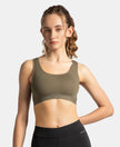 Wirefree Padded Tactel Nylon Elastane Stretch Full Coverage Racerback Styling Sports Bra with StayFresh and StayDry Treatment - Earth