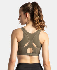 Wirefree Padded Tactel Nylon Elastane Stretch Full Coverage Racerback Styling Sports Bra with StayFresh and StayDry Treatment - Earth