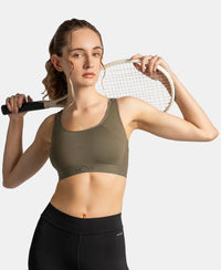 Wirefree Padded Tactel Nylon Elastane Stretch Full Coverage Racerback Styling Sports Bra with StayFresh and StayDry Treatment - Earth