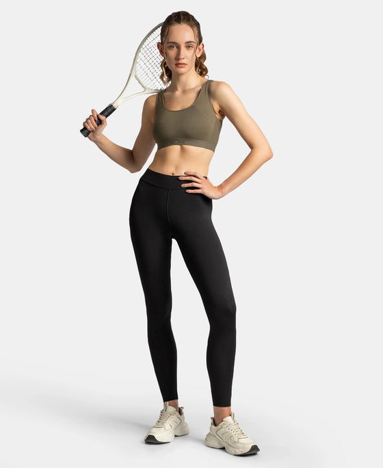 Wirefree Padded Tactel Nylon Elastane Stretch Full Coverage Racerback Styling Sports Bra with StayFresh and StayDry Treatment - Earth