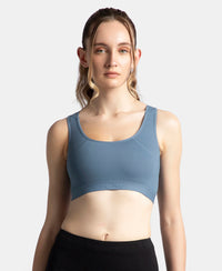 Wirefree Padded Tactel Nylon Elastane Stretch Full Coverage Racerback Styling Sports Bra with StayFresh and StayDry Treatment - Frost