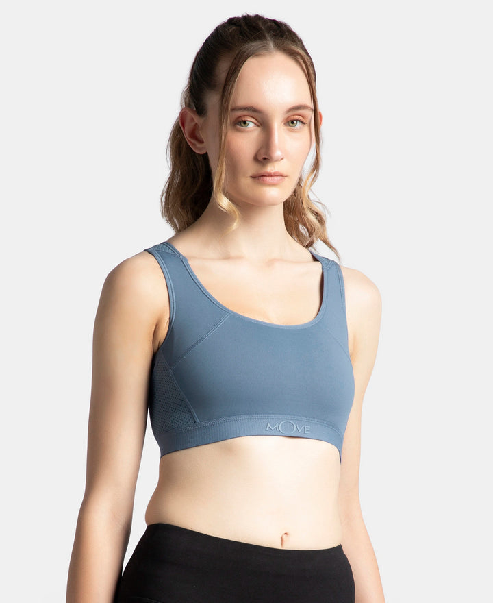 Wirefree Padded Tactel Nylon Elastane Stretch Full Coverage Racerback Styling Sports Bra with StayFresh and StayDry Treatment - Frost