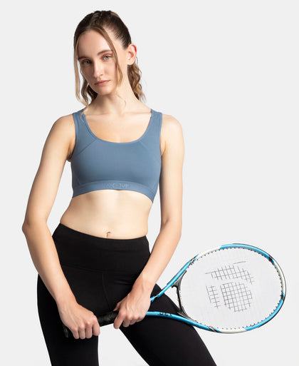 Wirefree Padded Tactel Nylon Elastane Stretch Full Coverage Racerback Styling Sports Bra with StayFresh and StayDry Treatment - Frost