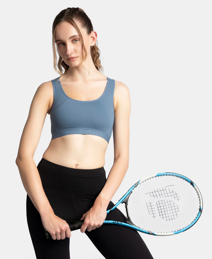 Wirefree Padded Tactel Nylon Elastane Stretch Full Coverage Racerback Styling Sports Bra with StayFresh and StayDry Treatment - Frost