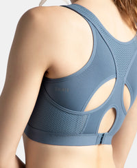 Wirefree Padded Tactel Nylon Elastane Stretch Full Coverage Racerback Styling Sports Bra with StayFresh and StayDry Treatment - Frost