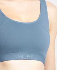 Wirefree Padded Tactel Nylon Elastane Stretch Full Coverage Racerback Styling Sports Bra with StayFresh and StayDry Treatment - Frost