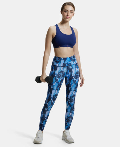 Wirefree Padded Tactel Nylon Elastane Stretch Full Coverage Racerback Styling Sports Bra with StayFresh and StayDry Treatment - Midnight Sail