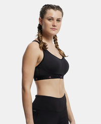 Wirefree Padded Tactel Nylon Elastane Stretch Full Coverage Sports Bra with Optional Cross Back Styling - Black