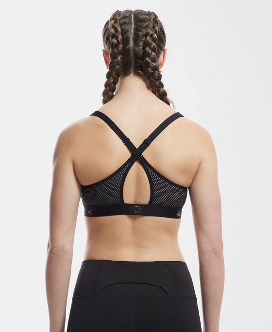 Wirefree Padded Tactel Nylon Elastane Stretch Full Coverage Sports Bra with Optional Cross Back Styling - Black Melange