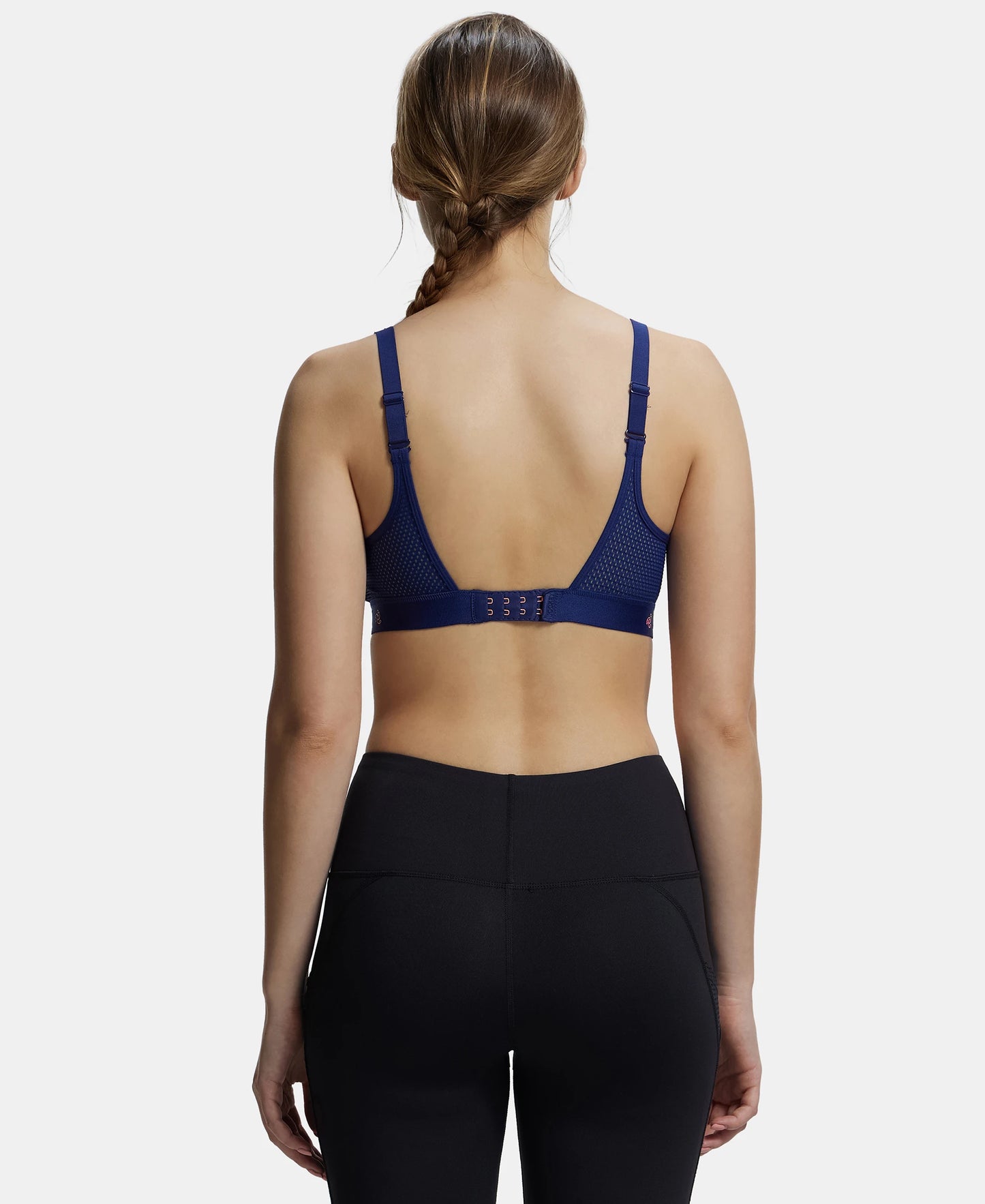Wirefree Padded Tactel Nylon Elastane Stretch Full Coverage Sports Bra with Optional Cross Back Styling - Midnight Sail