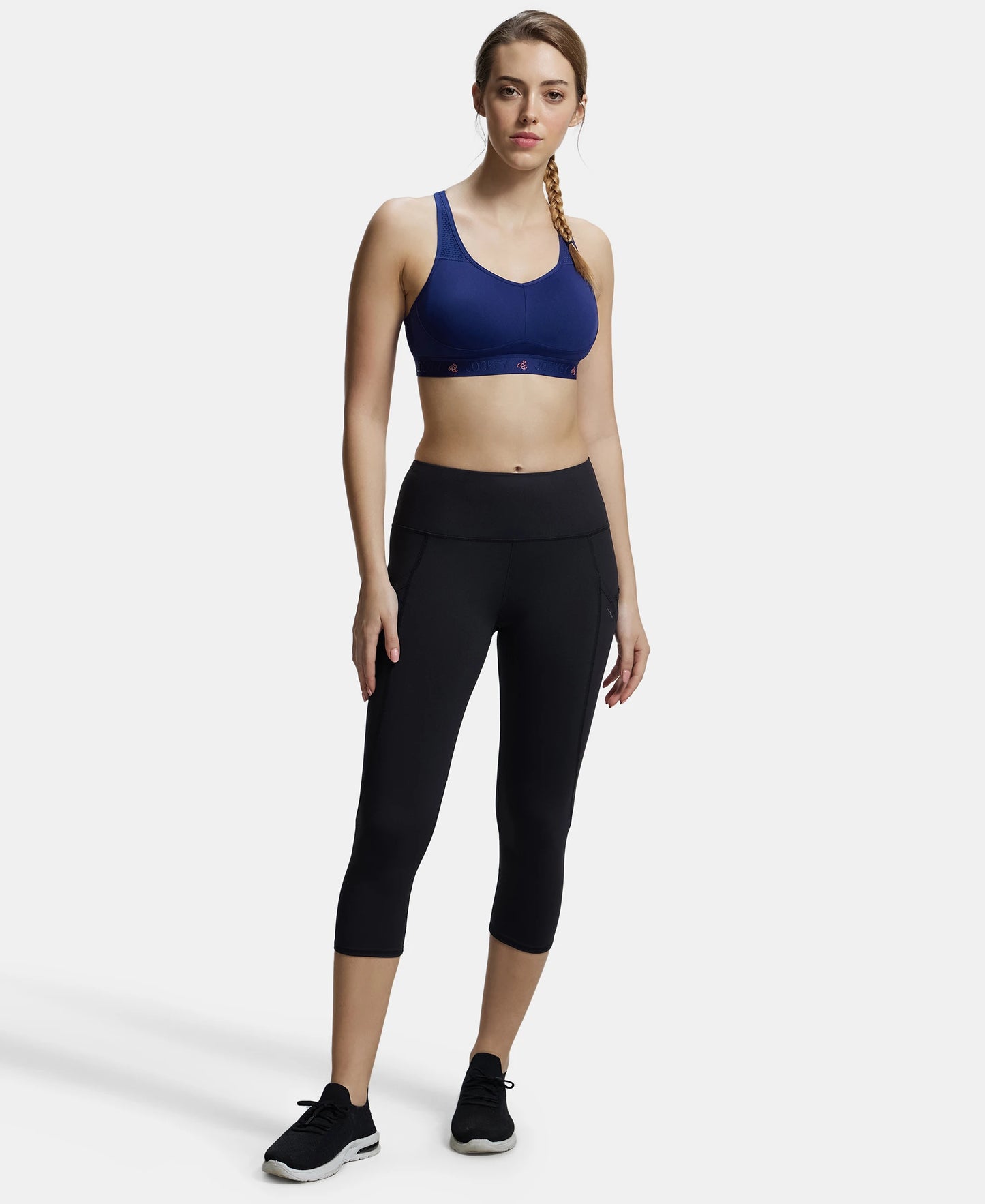 Wirefree Padded Tactel Nylon Elastane Stretch Full Coverage Sports Bra with Optional Cross Back Styling - Midnight Sail