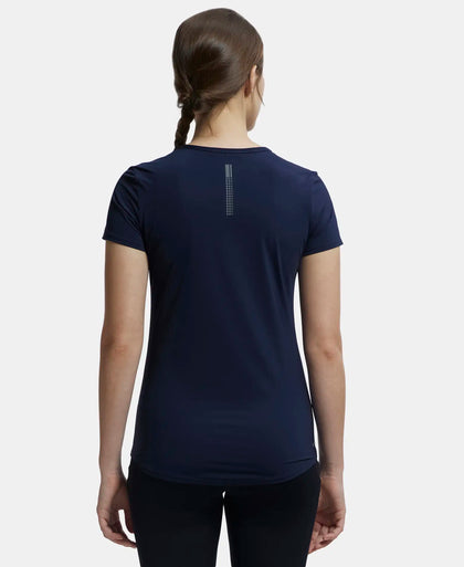 Tactel Microfiber Elastane Stretch Relaxed Fit Solid Curved Hem Styled Short Sleeve T-Shirt - Cosmic Sapphire