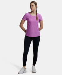 Tactel Microfiber Elastane Stretch Relaxed Fit Solid Curved Hem Styled Short Sleeve T-Shirt - Purple Melange