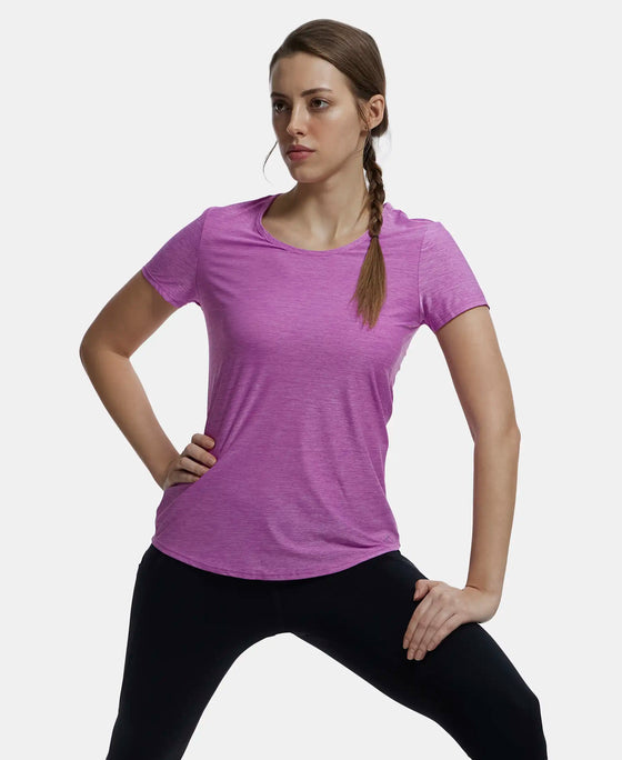 Tactel Microfiber Elastane Stretch Relaxed Fit Solid Curved Hem Styled Short Sleeve T-Shirt - Purple Melange