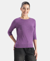 Super Combed Cotton Viscose Elastane Stretch Regular Fit Solid Round Neck Three Quarter Sleeve T-Shirt - Amaranth Purple Snow Melange