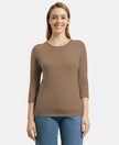 Super Combed Cotton Viscose Elastane Stretch Regular Fit Solid Round Neck Three Quarter Sleeve T-Shirt - Taupe Grey