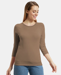 Super Combed Cotton Viscose Elastane Stretch Regular Fit Solid Round Neck Three Quarter Sleeve T-Shirt - Taupe Grey
