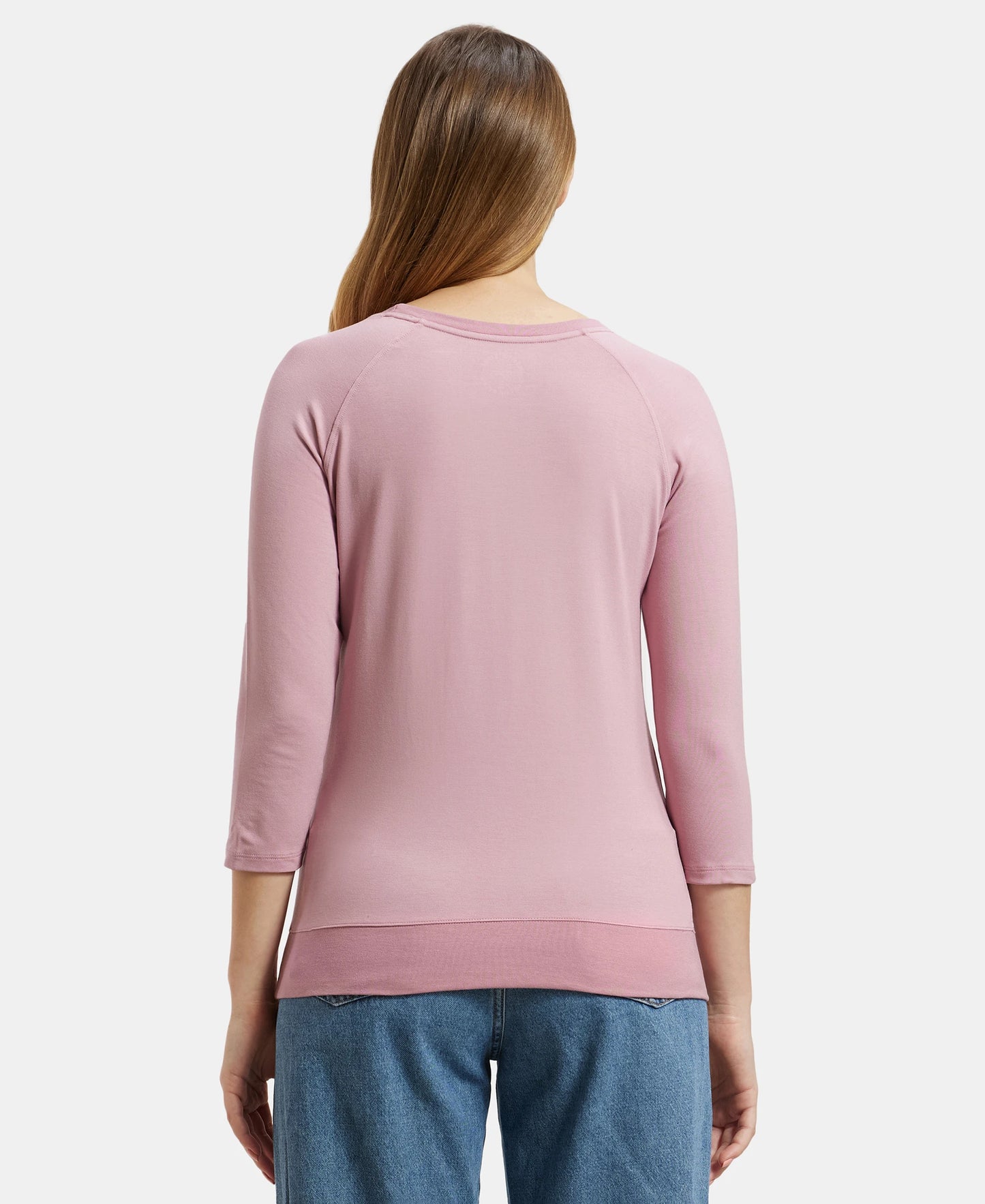 Super Combed Cotton Viscose Elastane Stretch Regular Fit Solid Round Neck Three Quarter Sleeve T-Shirt - Lilas