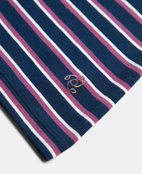 Super Combed Cotton Elastane Stretch Regular Fit Yarn Dyed Striped V Neck Half Sleeve T-Shirt - Pageant Blue