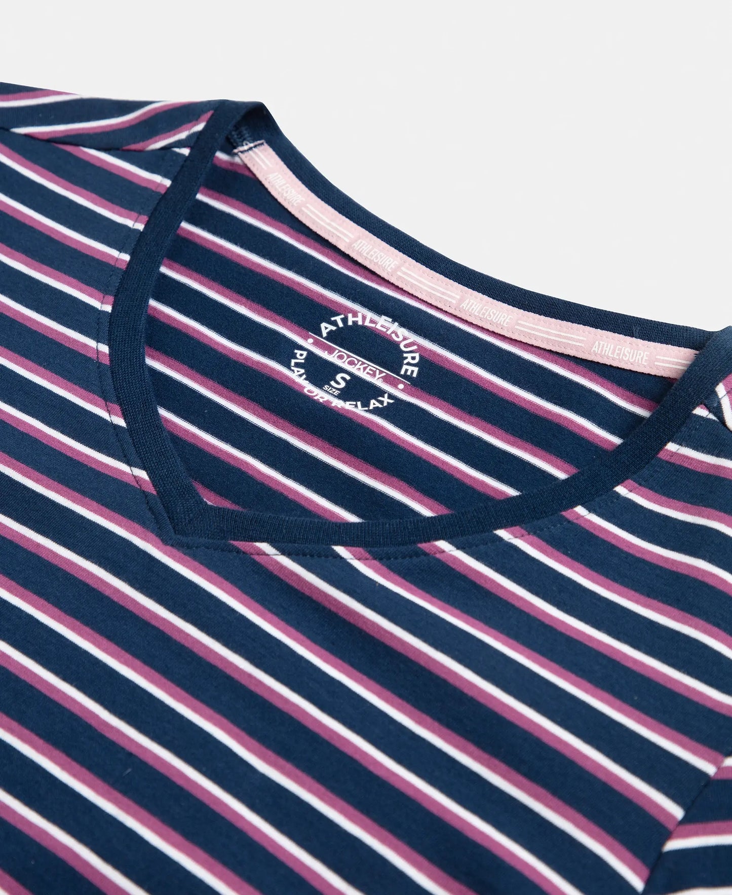 Super Combed Cotton Elastane Stretch Regular Fit Yarn Dyed Striped V Neck Half Sleeve T-Shirt - Pageant Blue
