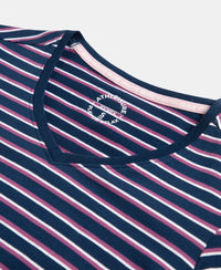 Super Combed Cotton Elastane Stretch Regular Fit Yarn Dyed Striped V Neck Half Sleeve T-Shirt - Pageant Blue