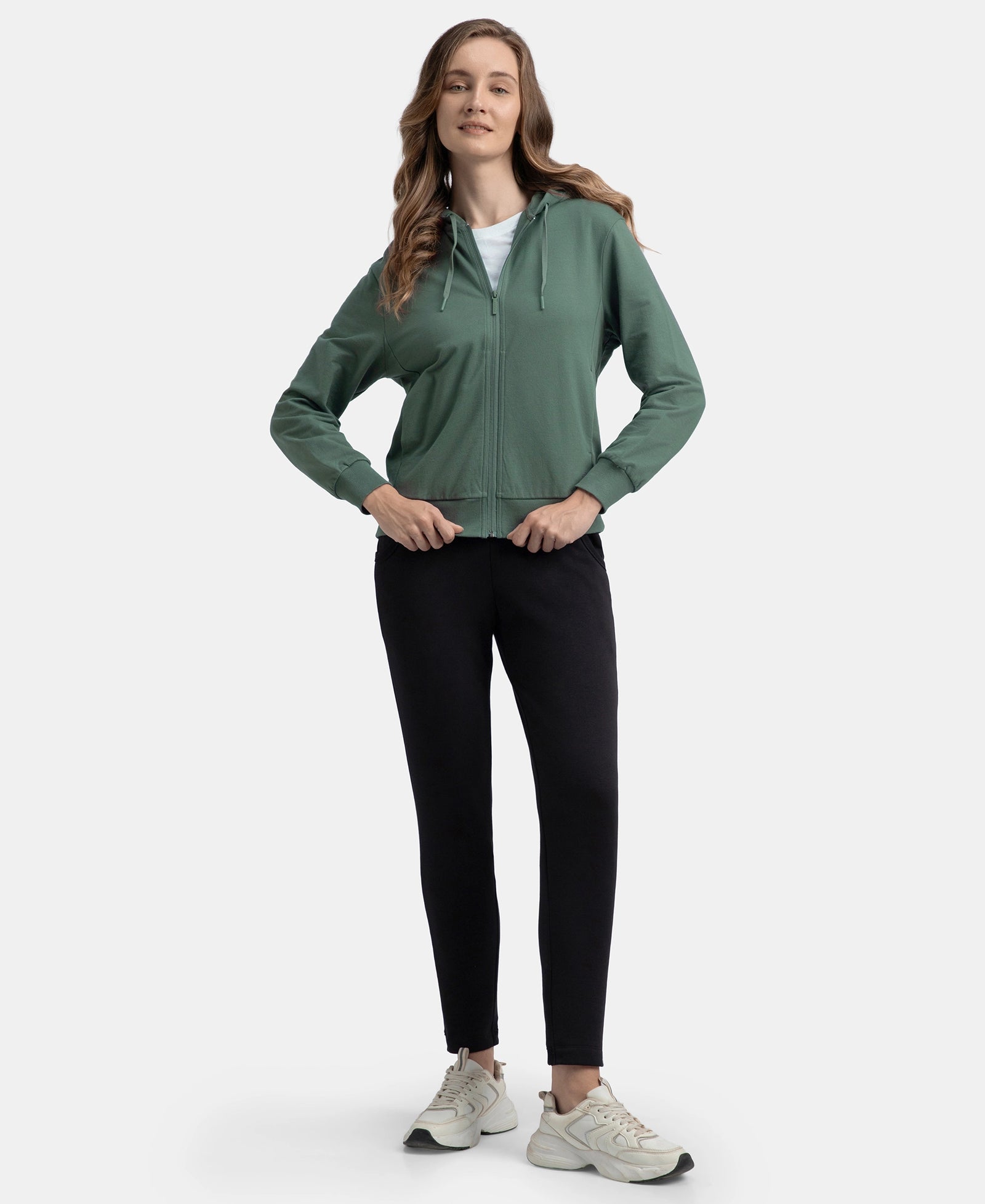 Super Combed Cotton French Terry Fabric Hoodie Jacket with Side Pockets - Balsam Green