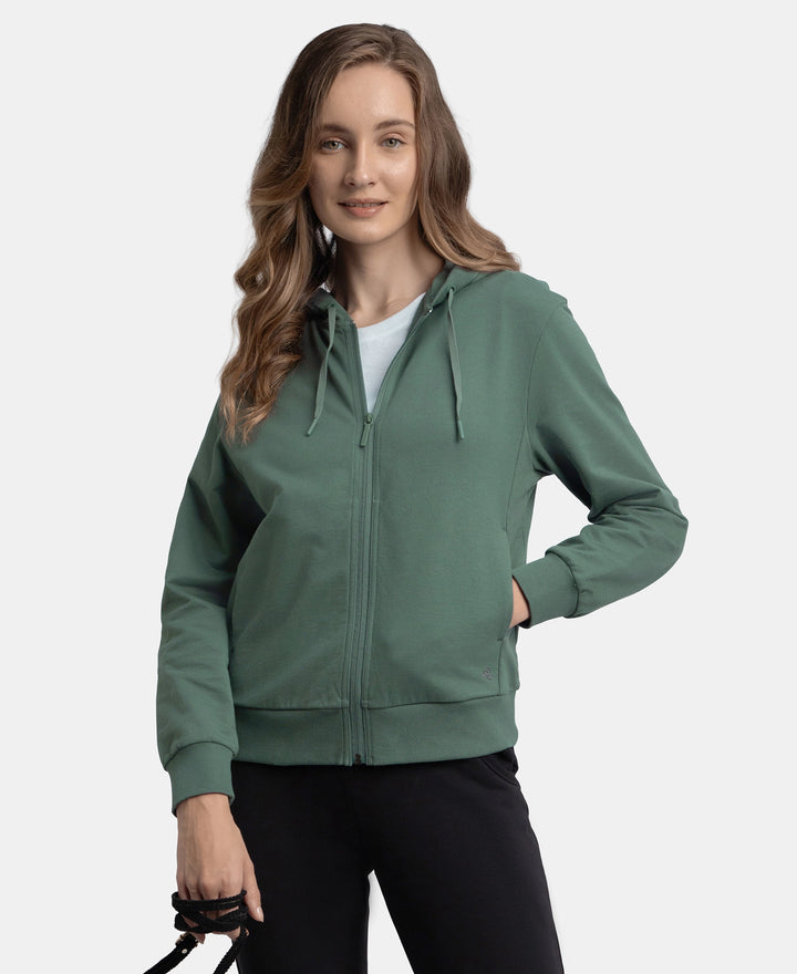Super Combed Cotton French Terry Fabric Hoodie Jacket with Side Pockets - Balsam Green