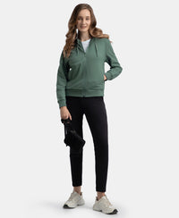 Super Combed Cotton French Terry Fabric Hoodie Jacket with Side Pockets - Balsam Green