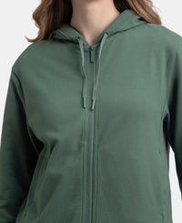 Super Combed Cotton French Terry Fabric Hoodie Jacket with Side Pockets - Balsam Green