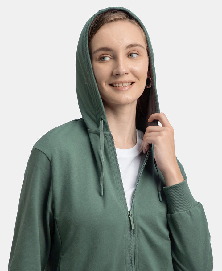Super Combed Cotton French Terry Fabric Hoodie Jacket with Side Pockets - Balsam Green