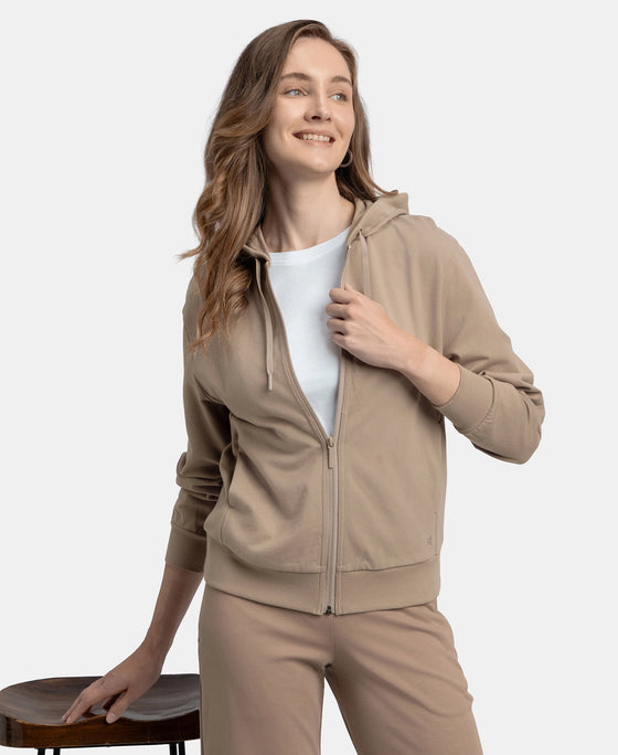 Super Combed Cotton French Terry Fabric Hoodie Jacket with Side Pockets - Taupe Grey