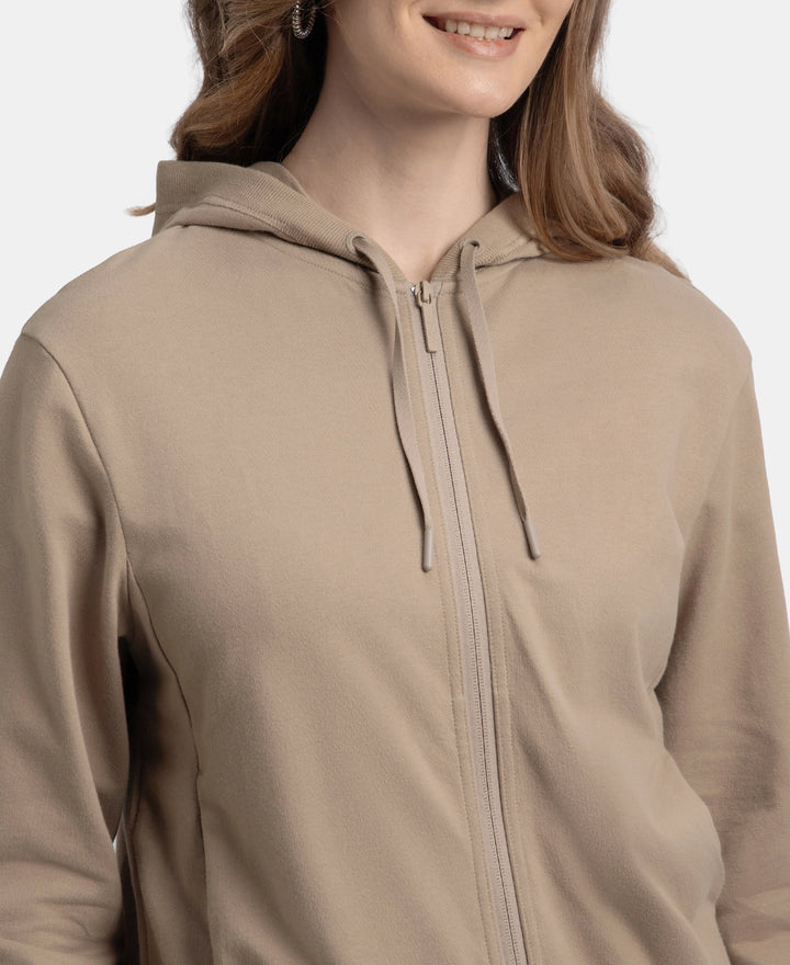 Super Combed Cotton French Terry Fabric Hoodie Jacket with Side Pockets - Taupe Grey