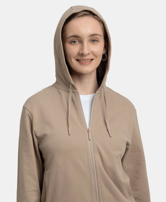 Super Combed Cotton French Terry Fabric Hoodie Jacket with Side Pockets - Taupe Grey