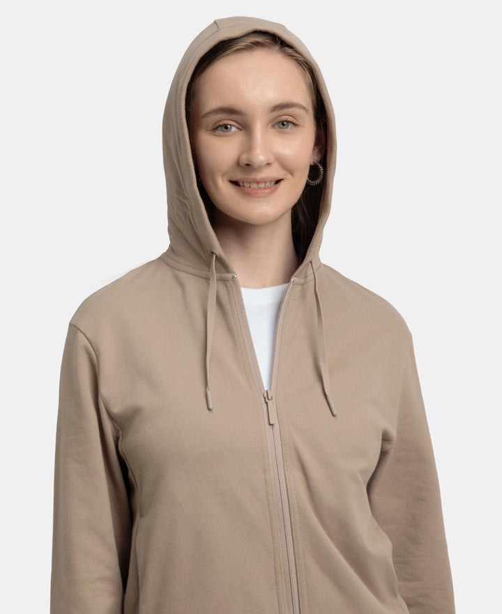 Super Combed Cotton French Terry Fabric Hoodie Jacket with Side Pockets - Taupe Grey