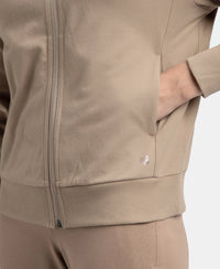 Super Combed Cotton French Terry Fabric Hoodie Jacket with Side Pockets - Taupe Grey