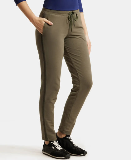Super Combed Cotton Elastane Stretch French Terry Straight Fit Trackpants with Side Pockets - Beetle