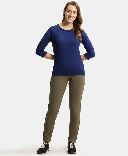 Super Combed Cotton Elastane Stretch French Terry Straight Fit Trackpants with Side Pockets - Beetle