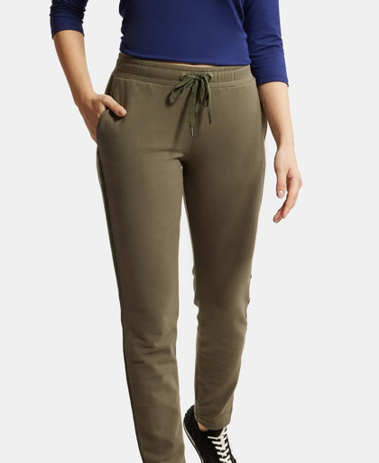 Super Combed Cotton Elastane Stretch French Terry Straight Fit Trackpants with Side Pockets - Beetle