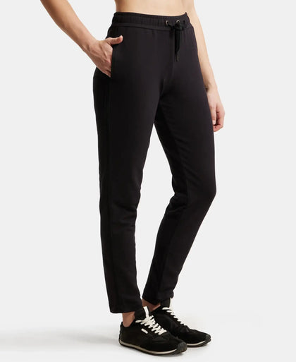 Super Combed Cotton Elastane Stretch French Terry Straight Fit Trackpants with Side Pockets - Black