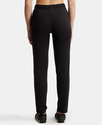 Super Combed Cotton Elastane Stretch French Terry Straight Fit Trackpants with Side Pockets - Black