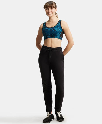 Super Combed Cotton Elastane Stretch French Terry Straight Fit Trackpants with Side Pockets - Black