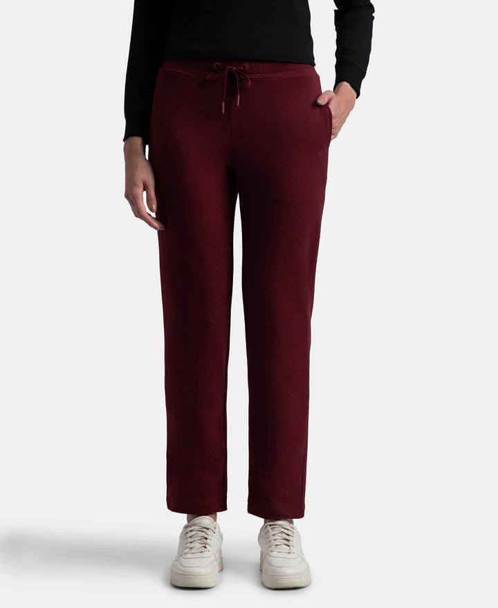Super Combed Cotton Elastane Stretch French Terry Straight Fit Trackpants with Side Pockets - Tawny Port