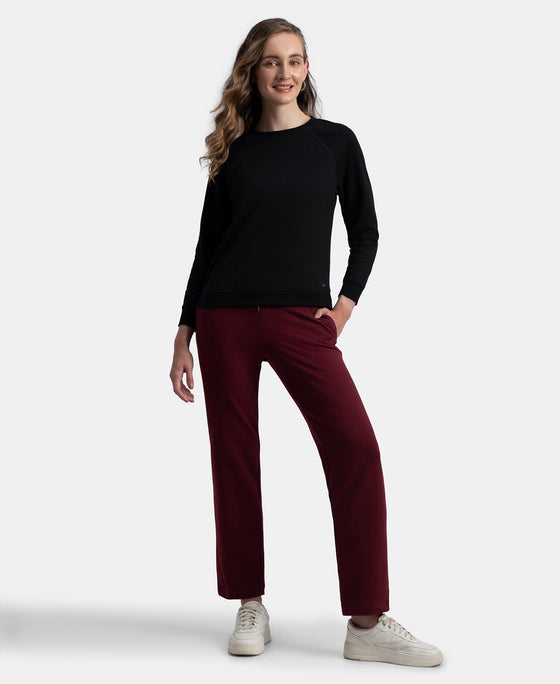 Super Combed Cotton Elastane Stretch French Terry Straight Fit Trackpants with Side Pockets - Tawny Port