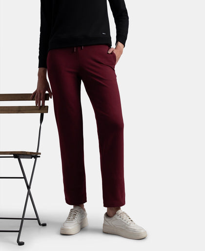 Super Combed Cotton Elastane Stretch French Terry Straight Fit Trackpants with Side Pockets - Tawny Port