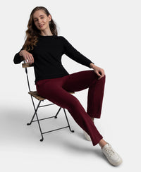 Super Combed Cotton Elastane Stretch French Terry Straight Fit Trackpants with Side Pockets - Tawny Port