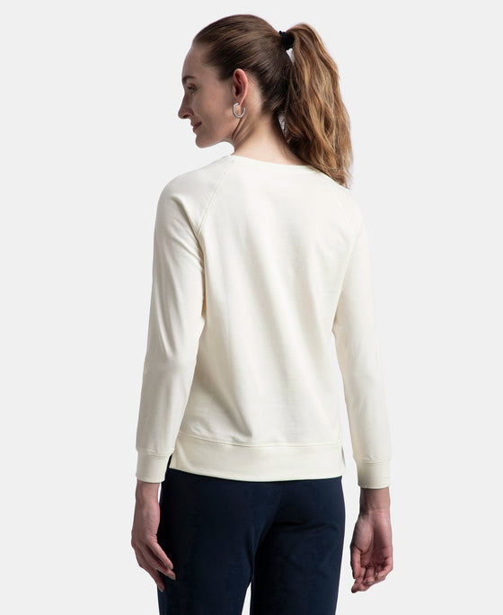 Super Combed Cotton Rich French Terry Fabric Solid Sweatshirt with Raglan Sleeve Styling - Cannoli Cream